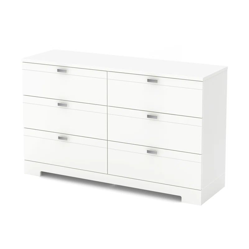White Laminated Double 6-Drawer Dresser