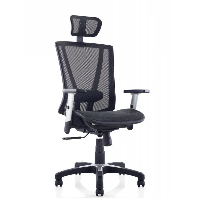 ErgoFlex Executive High-Back Black Mesh Swivel Chair with Adjustable Arms