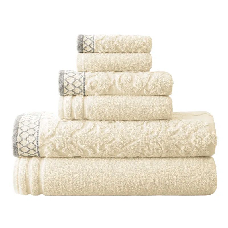 Ivory Floral Jacquard Cotton 6-Piece Towel Set