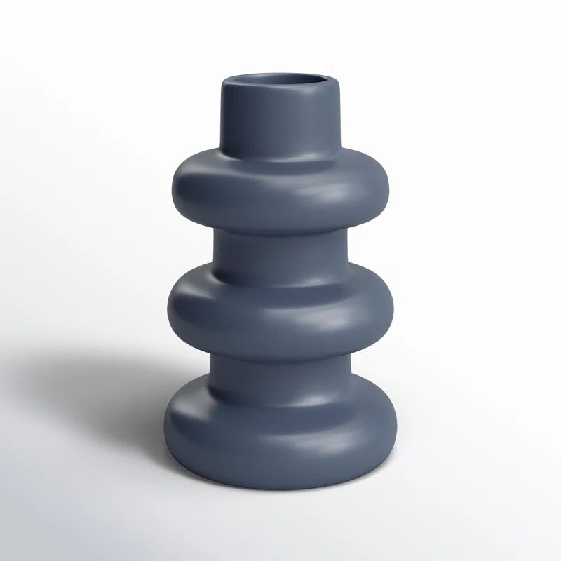 8'' Navy Blue Ribbed Ceramic Table Vase