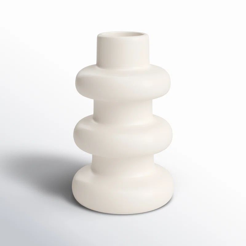Ivory Ribbed 8'' Handcrafted Ceramic Table Vase