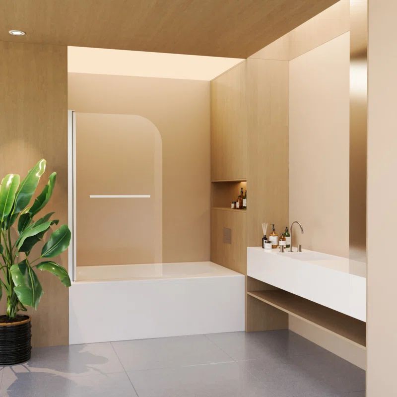 31"W x 55"H Frameless Silver Tempered Glass Bathtub Door