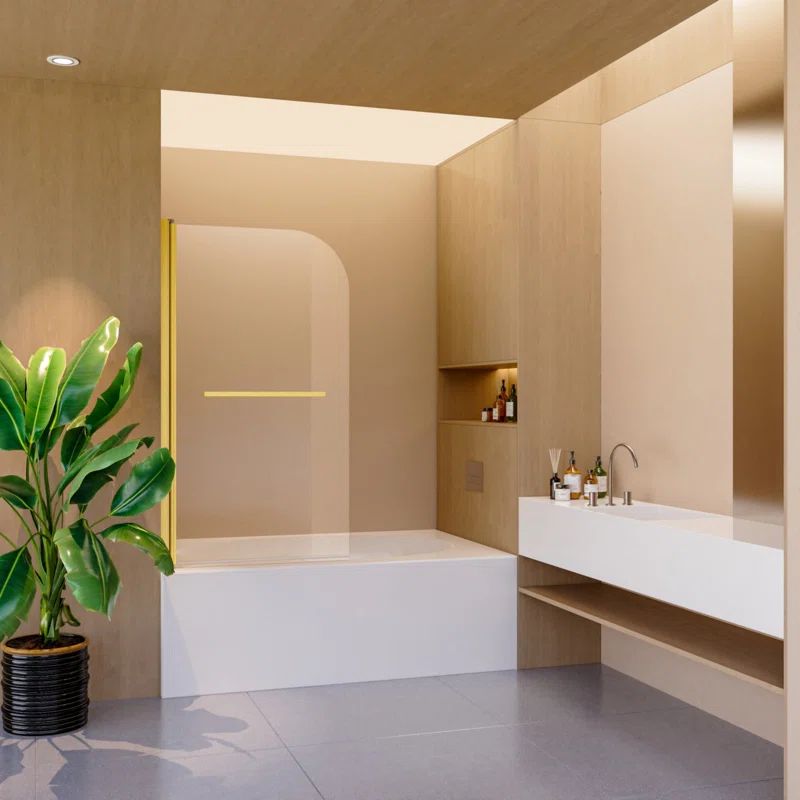 31"W x 55"H Brushed Gold Frameless Tempered Glass Bathtub Door