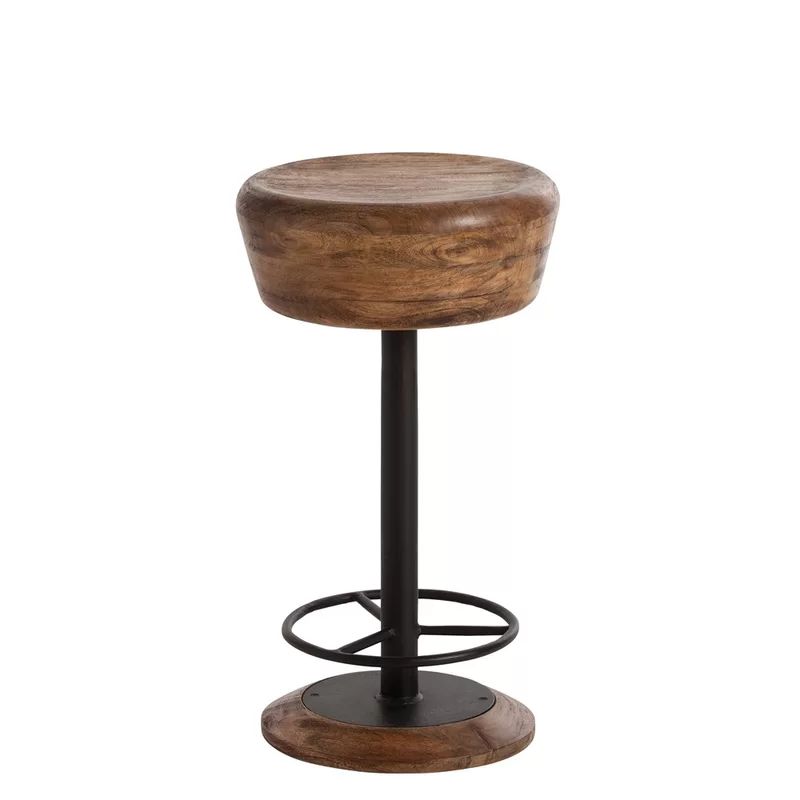 Brown Wood and Metal Swivel Counter Stool