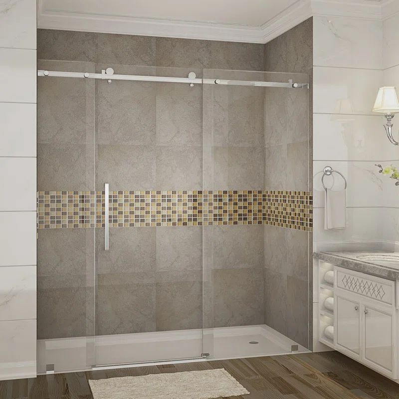 Moselle 75" Frameless Clear Glass Sliding Shower Door with Chrome Hardware
