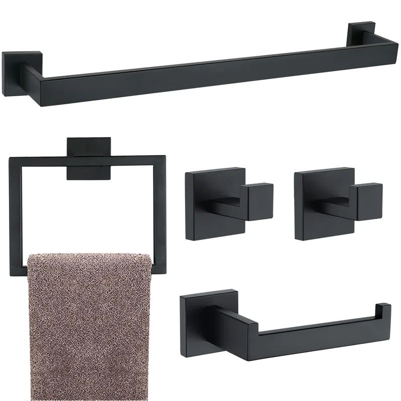 Matte Black Stainless Steel 5-Piece Bathroom Hardware Set