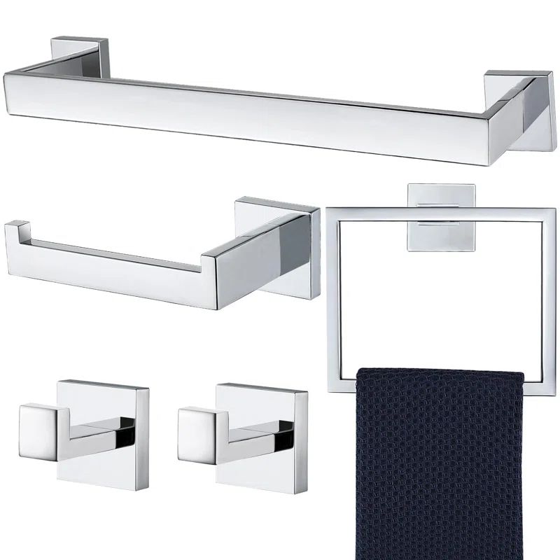 Polished Chrome 5-Piece Stainless Steel Bathroom Hardware Set