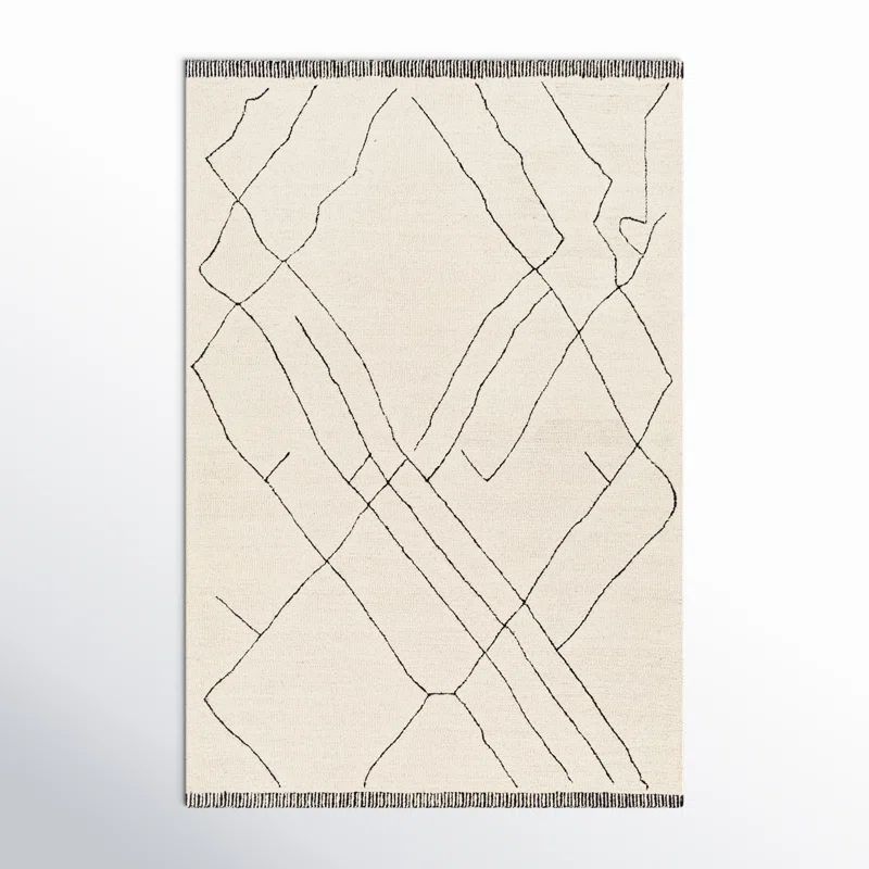 Handmade Black and Cream Wool Tufted 5' x 7' Rug