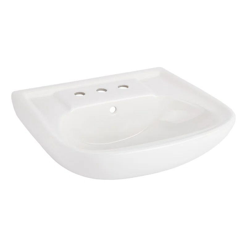 23" White Ceramic Rectangular Wall-Mount Bathroom Sink with Overflow