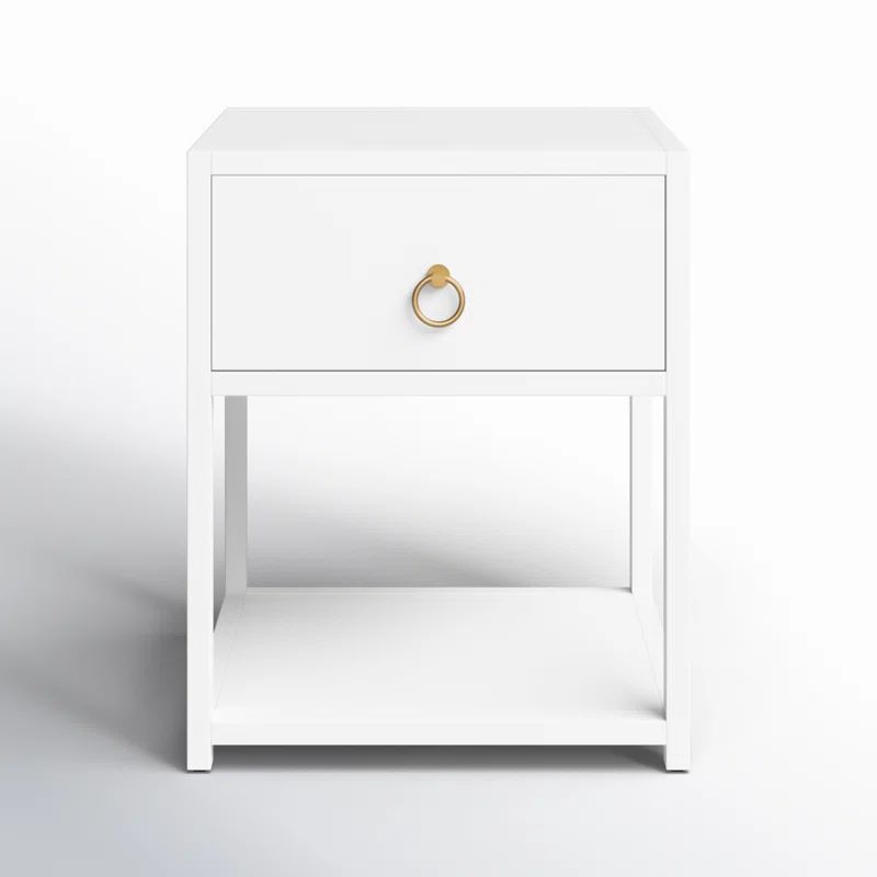 Luxe Gold & White Square End Table with Storage Shelf