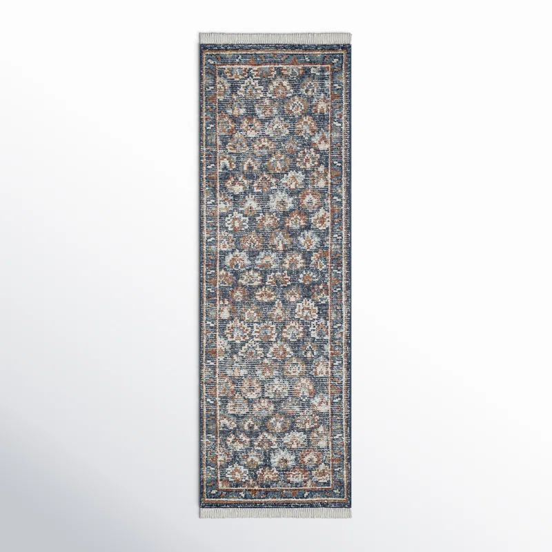 Handmade Blue Floral Wool 5' x 8' Area Rug