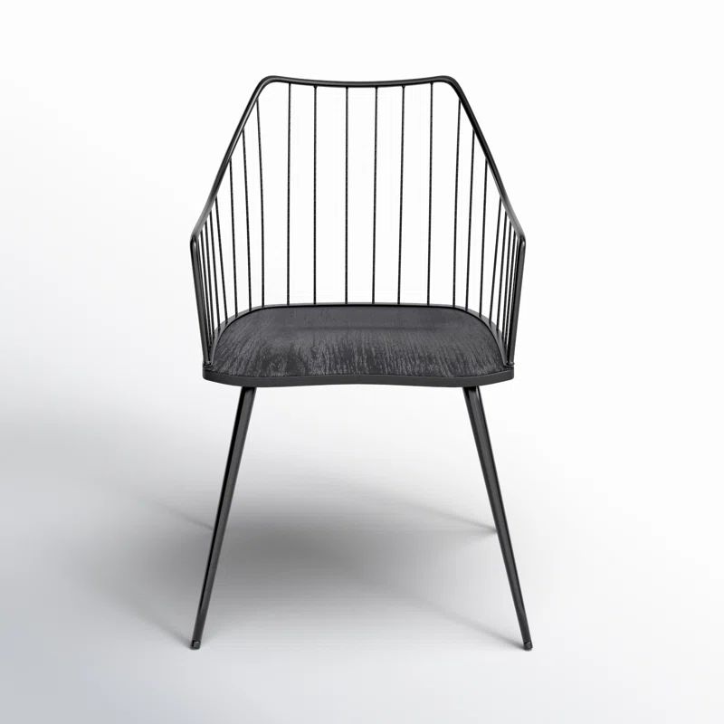 Winston Transitional Black Metal Arm Chair with Wood Seat