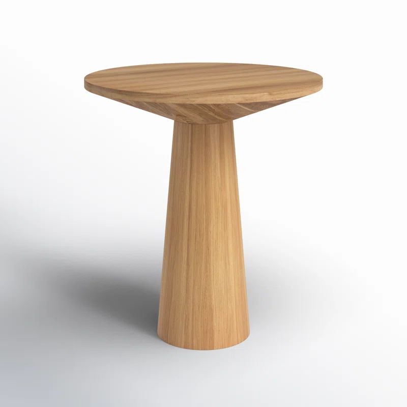 Natural Round Solid Wood Pedestal End Table