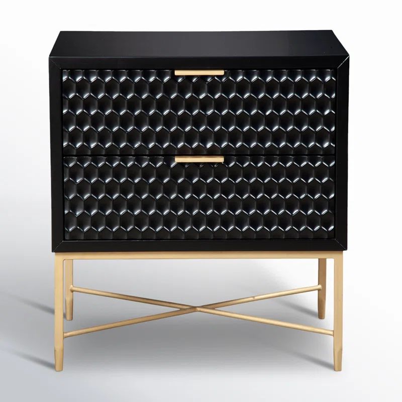 Black Pearl Mahogany 2-Drawer Nightstand with Gold Accents