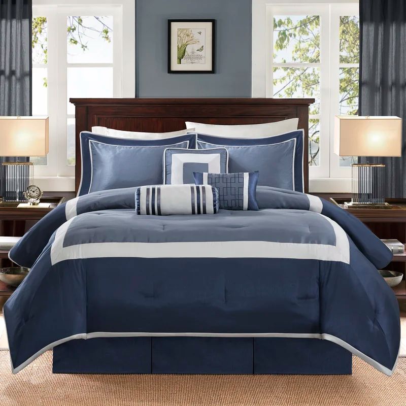 Genevieve Navy Queen 7-Piece Comforter Set with Decorative Pillows