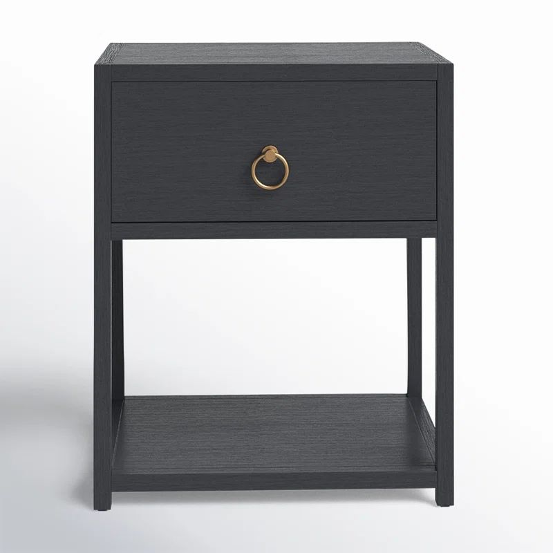 Lark Navy Blue Rectangular End Table with Gold Metallic Hardware