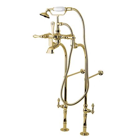 Polished Brass Vintage Freestanding Clawfoot Tub Faucet with Hand Shower