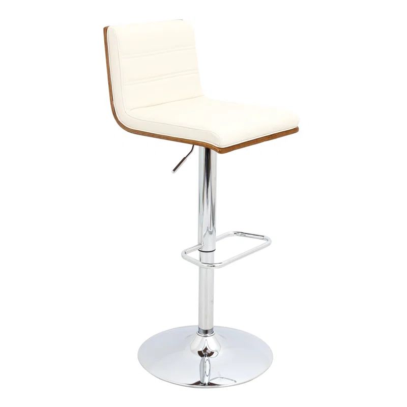 Adjustable Walnut and Cream Leather Bar Stool with Metal Base