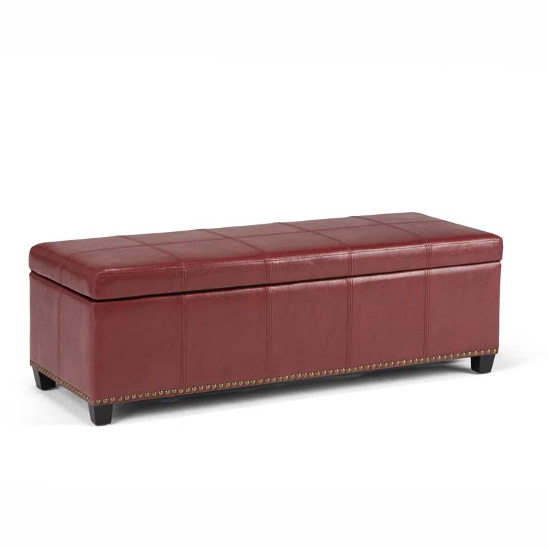 Radicchio Red Bonded Leather Storage Bench Ottoman