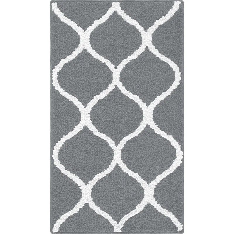 Gray and White Tufted Trellis Shag Rug for Kids