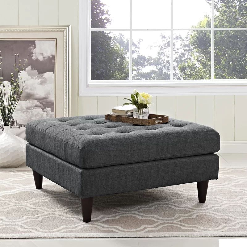 Granite Grey Tufted Cocktail Ottoman with Deeply Tufted Buttons