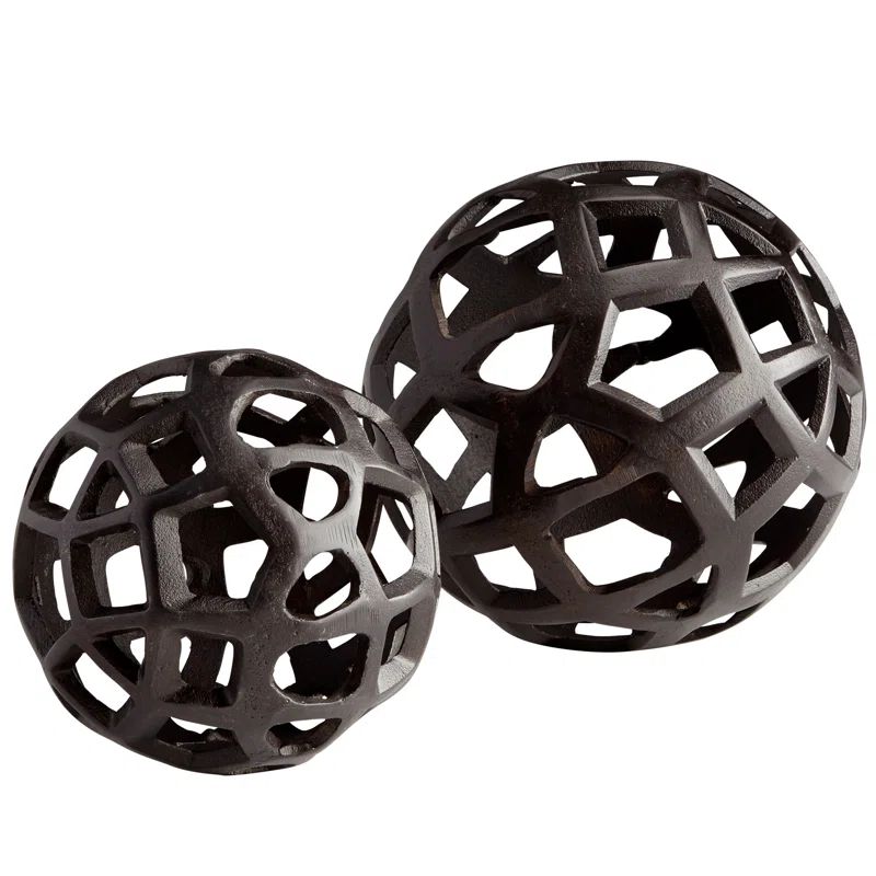 Modern Elegance Brown Geometric Orb Figurine, 6.25"