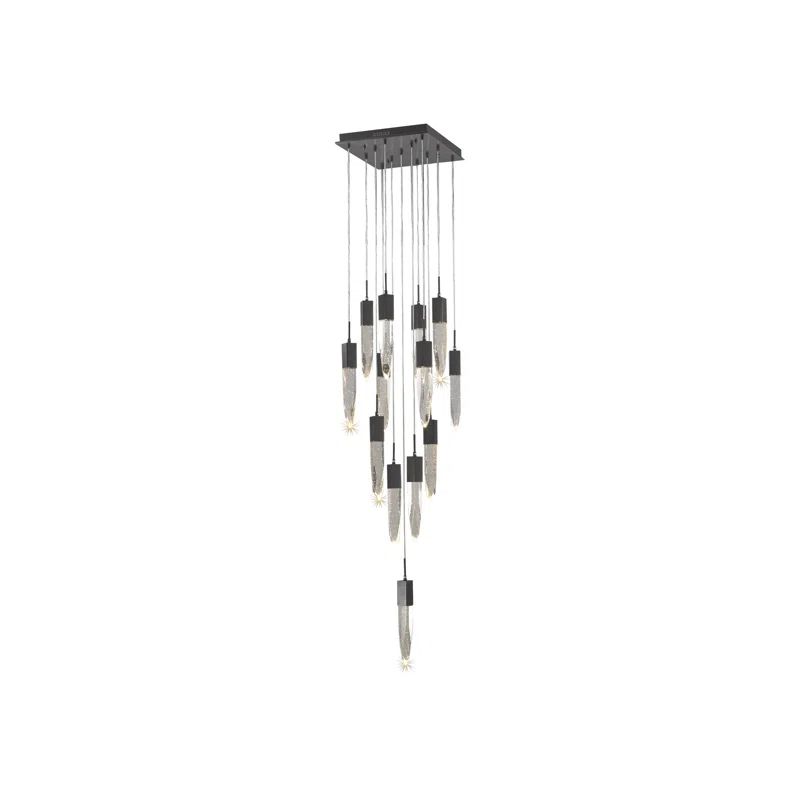 Aspen Crystal Cascade 13-Light LED Chandelier in Polished Nickel