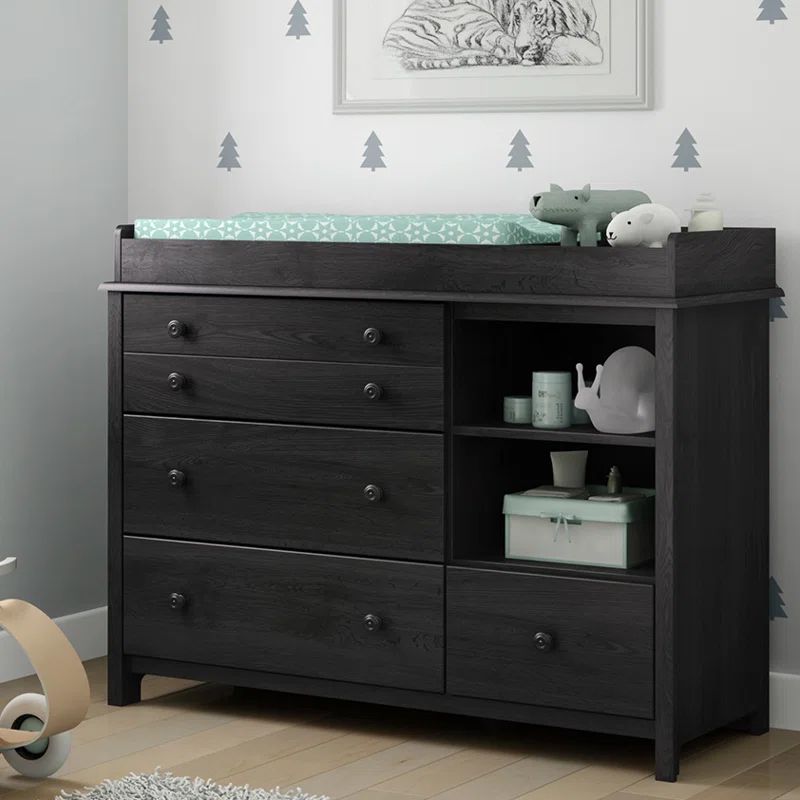Gray Oak 47" Transitional Changing Table Dresser with Drawers