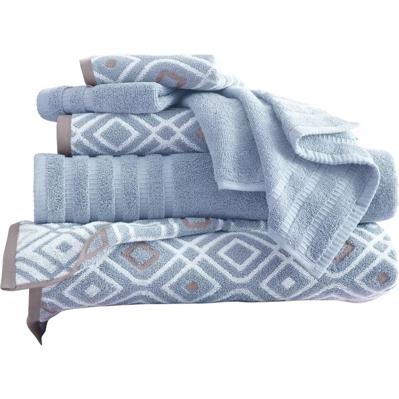 Blue Geometric Egyptian Cotton 6-Piece Towel Set