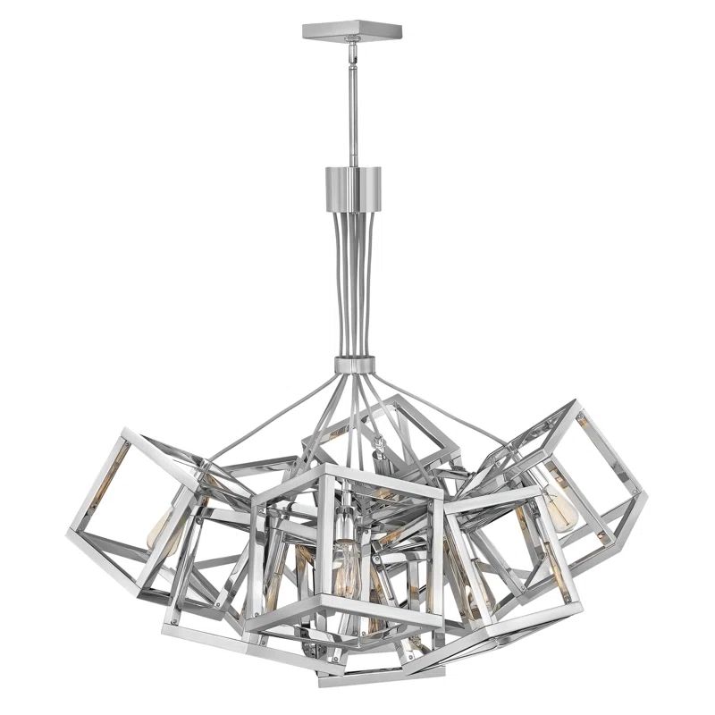 Polished Nickel 9-Light Cage Cluster Chandelier