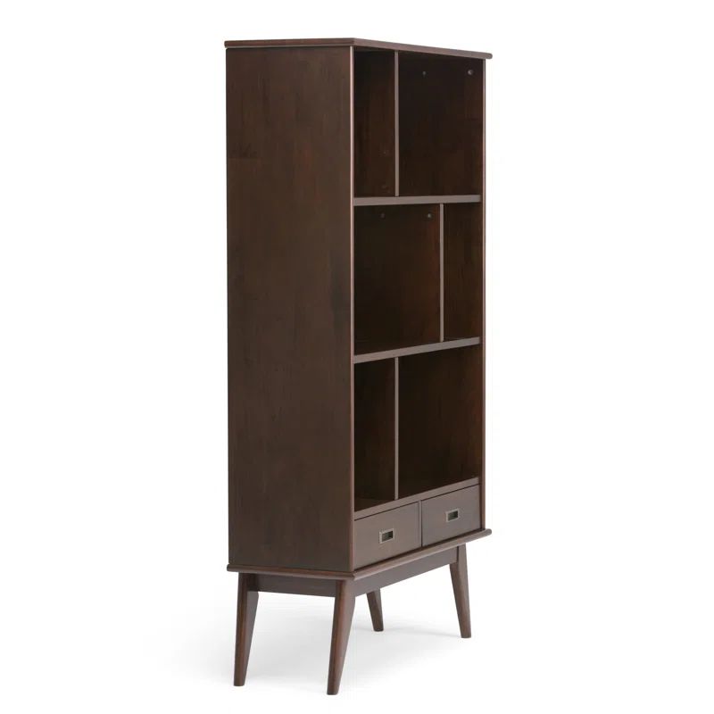 Mid-Century Modern Medium Auburn Brown Solid Wood Bookcase