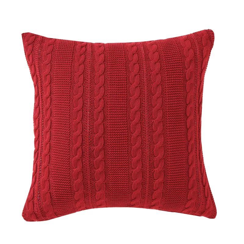 Dublin 18"x18" Red Cable Knit Cotton Square Throw Pillow