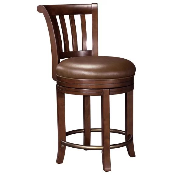 Hampton Cherry Wood Brown Leather Swivel Pub Stool