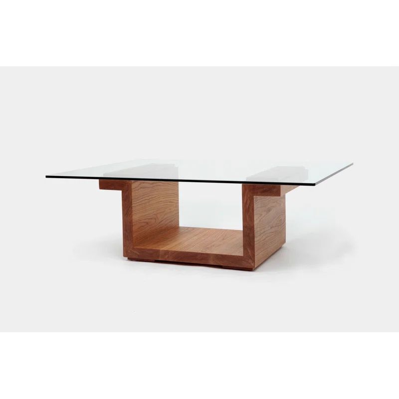 White Oak Rectangular Glass Top Coffee Table with Storage