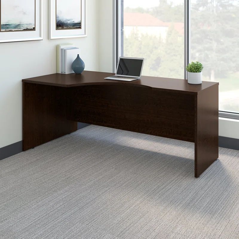 Mocha Cherry 71" Wood Executive Corner Desk with Drawer and Keyboard Tray
