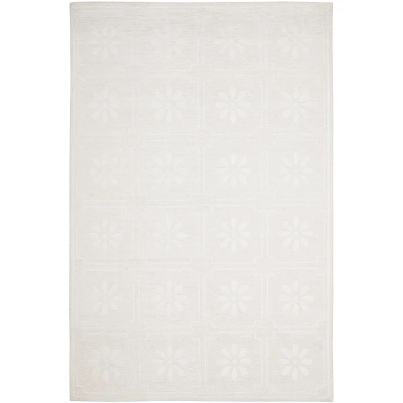 Hand-Knotted Floral Square Rug in Wool, Chenille, and Silk