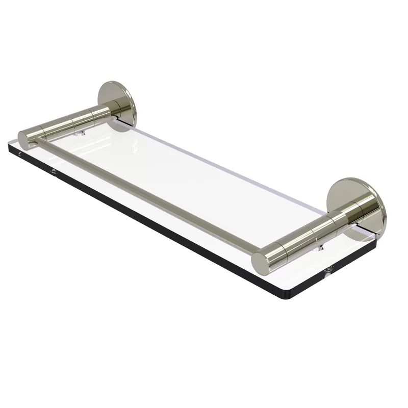 Polished Nickel Glass Wall Shelf with Rail