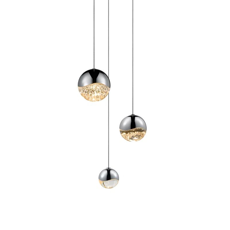 Polished Chrome Crystal Globe LED Pendant Light