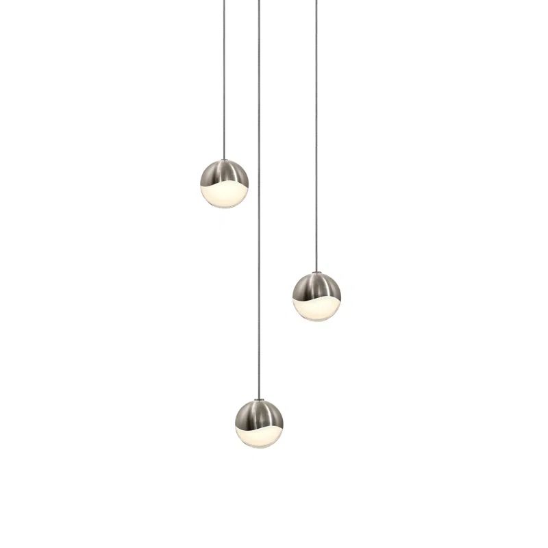 Satin Nickel Crystal Globe LED Pendant Light