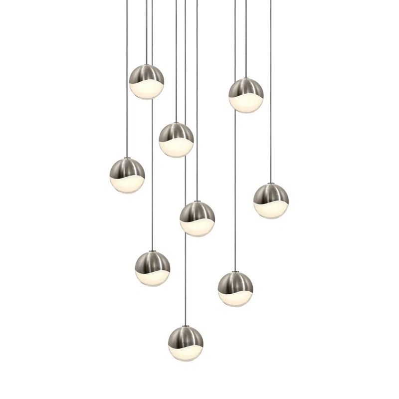 Satin Nickel Crystal Globe LED Pendant, Indoor/Outdoor 13.75"