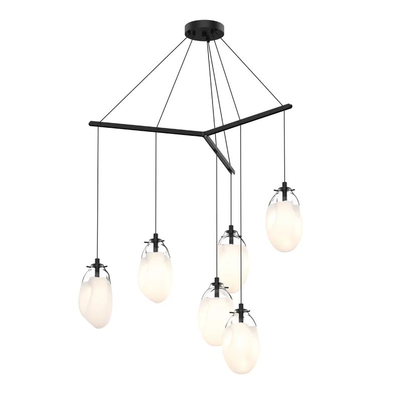 Meteoric Melt 11.5" LED Cluster Pendant in Satin Black with Poured White Glass