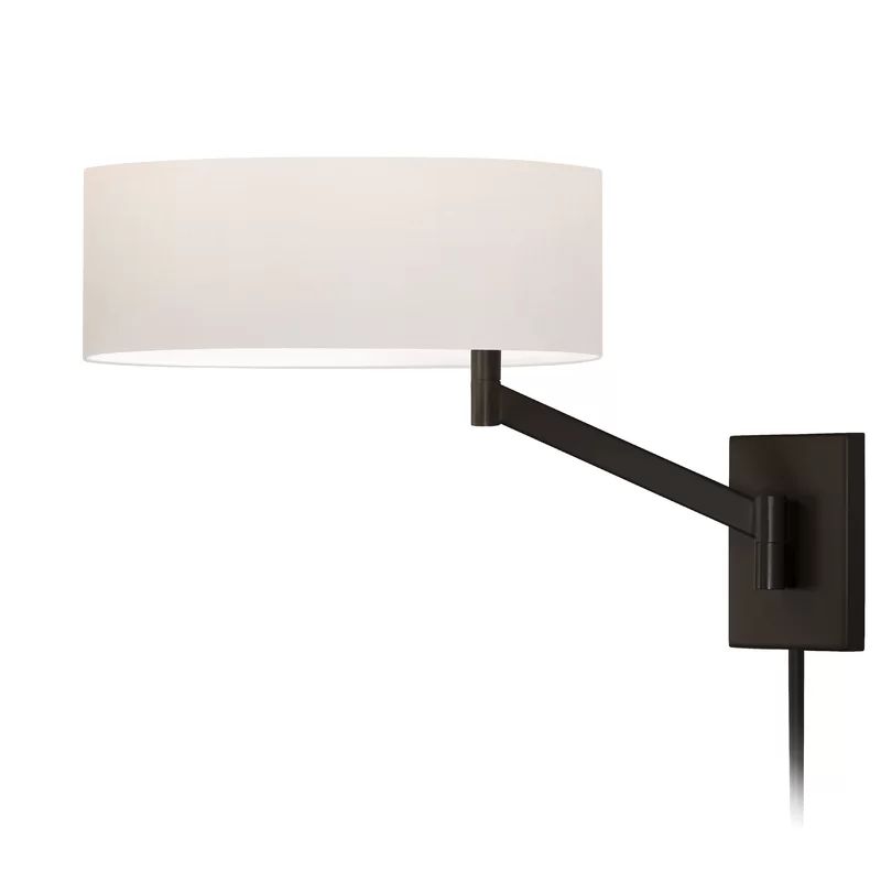 Bronze Plug-In Swing Arm Wall Lamp with White Shade