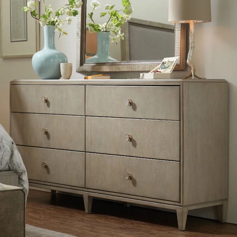 Gray Light Wood 6-Drawer Dresser with Dovetail Drawer