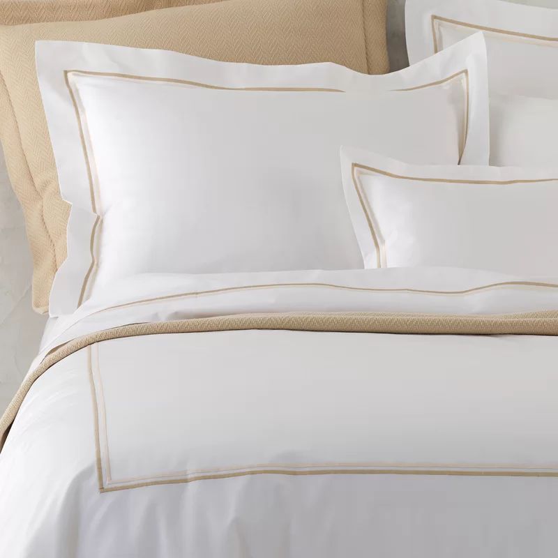 King Champagne Cotton Embroidered Percale Duvet Cover Set