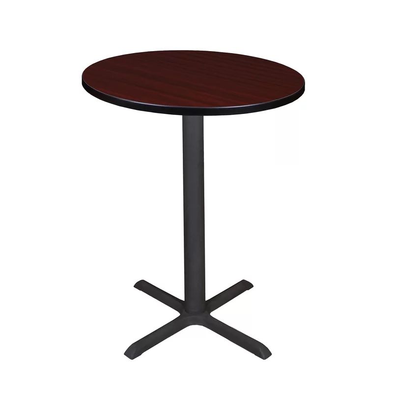 Cain 42" Mahogany Round Wood Bar-Height Cafe Table with Steel X-Base