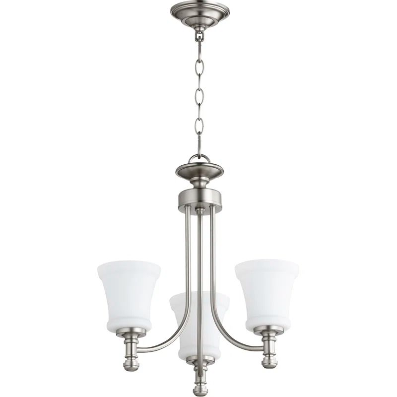 Elegant Mini Rossington 3-Light Nickel Crystal Chandelier with Satin Opal Shade