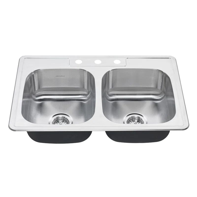Colony 33'' Satin Stainless Steel Double Bowl Kitchen Sink
