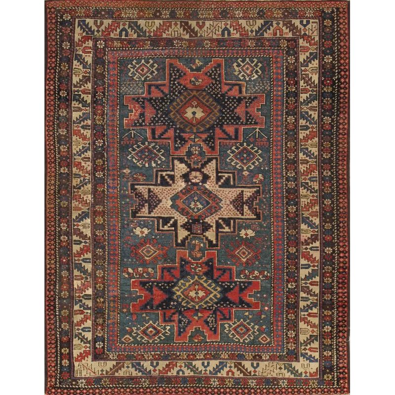 Ivory Kazak 3'8" x 4'10" Hand-Knotted Wool Area Rug