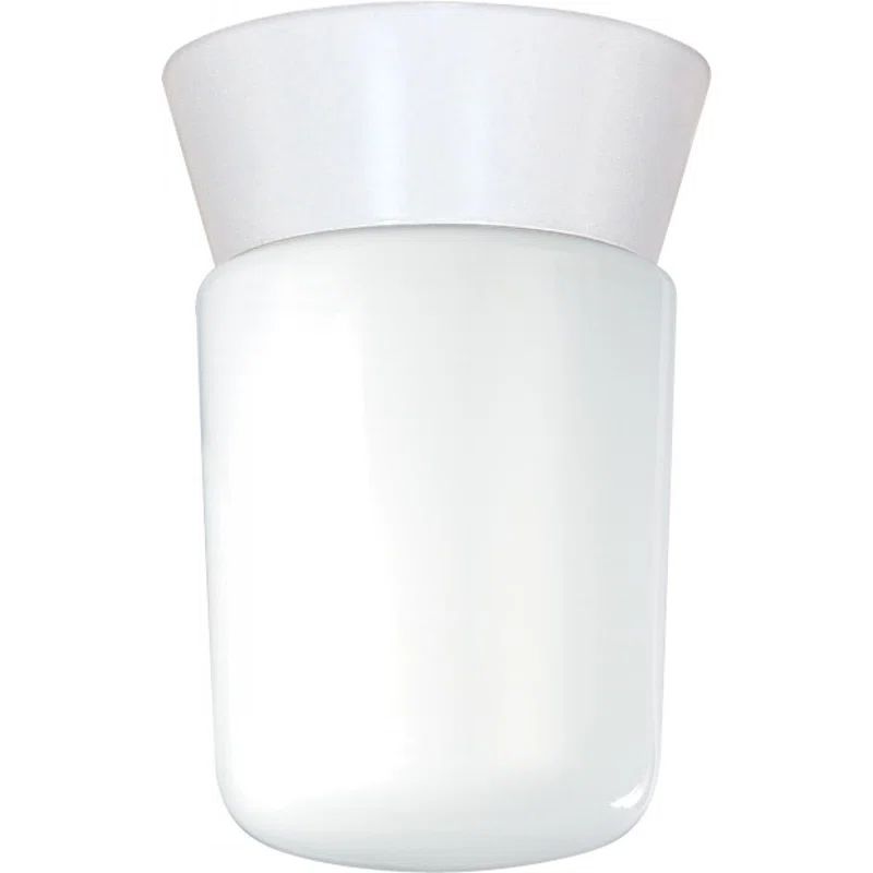 White Aluminum Outdoor Flush Mount Light with Glass Shade
