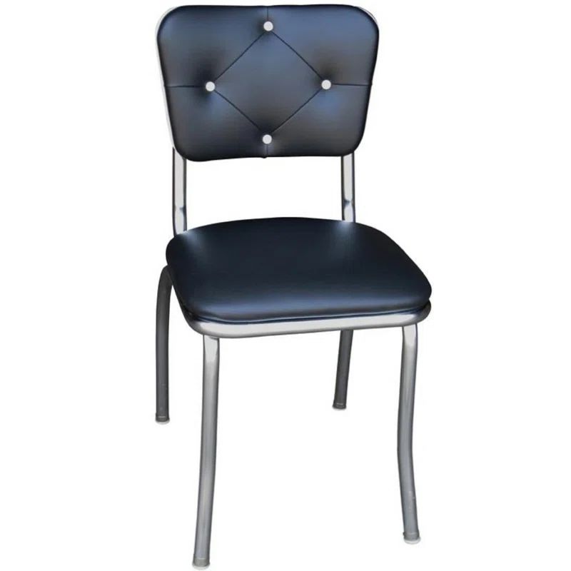 Black Vinyl Tufted Upholstered Dining Chair with Chrome Legs